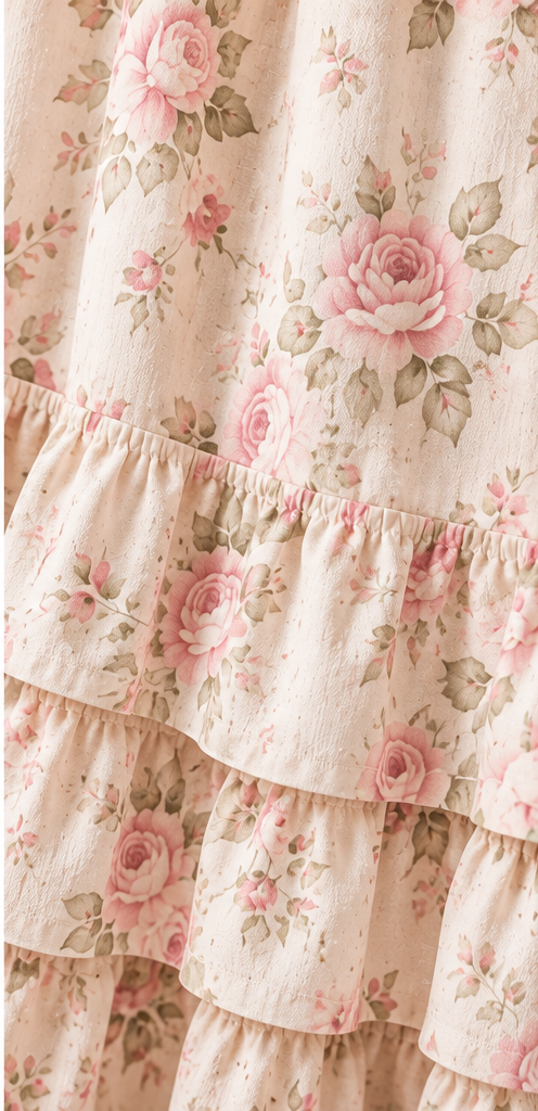 BF&M Rose Ruffle Shower Curtain, Pink Floral