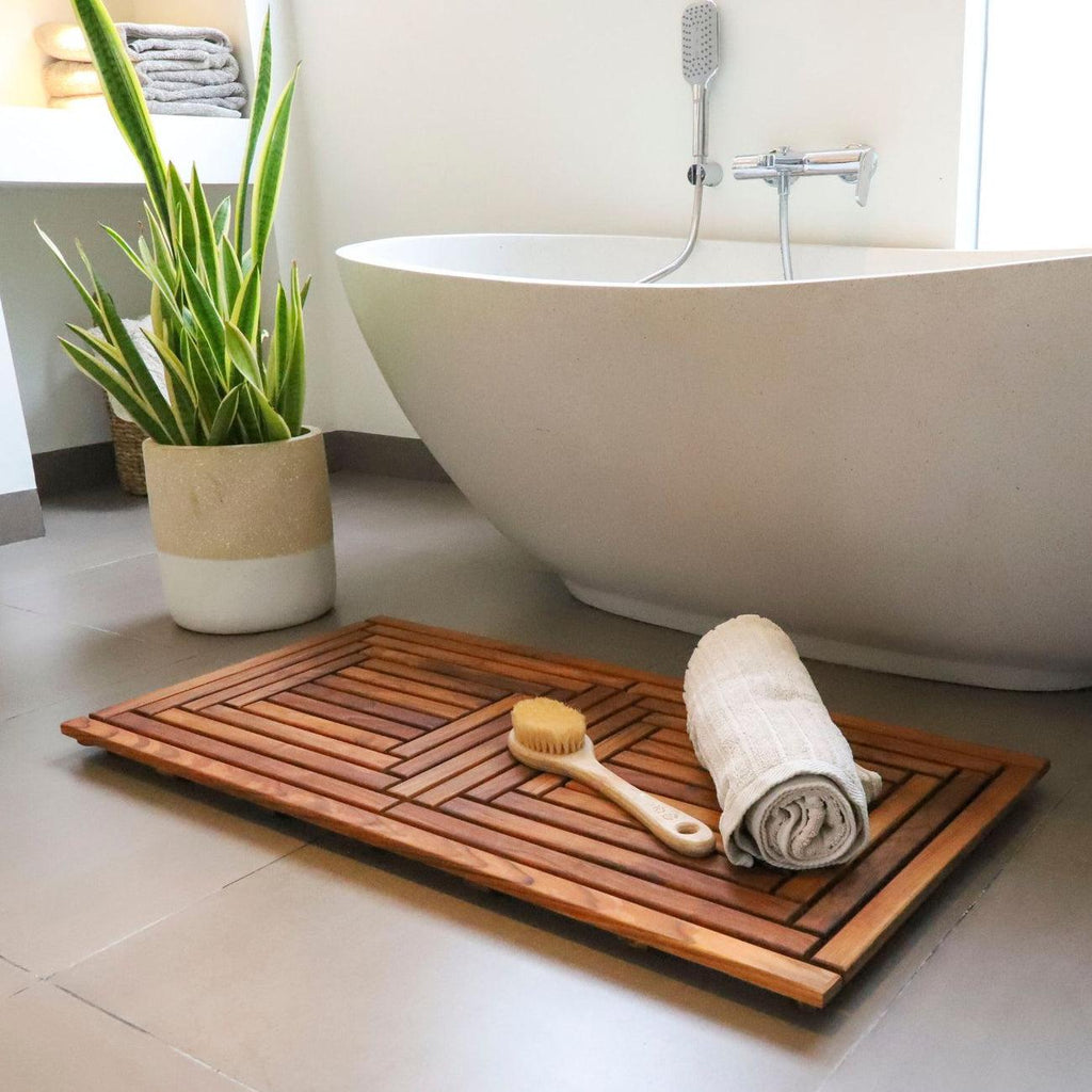 BF&M Nordic Style Oiled Double Framed Teak Shower and Bath Mat