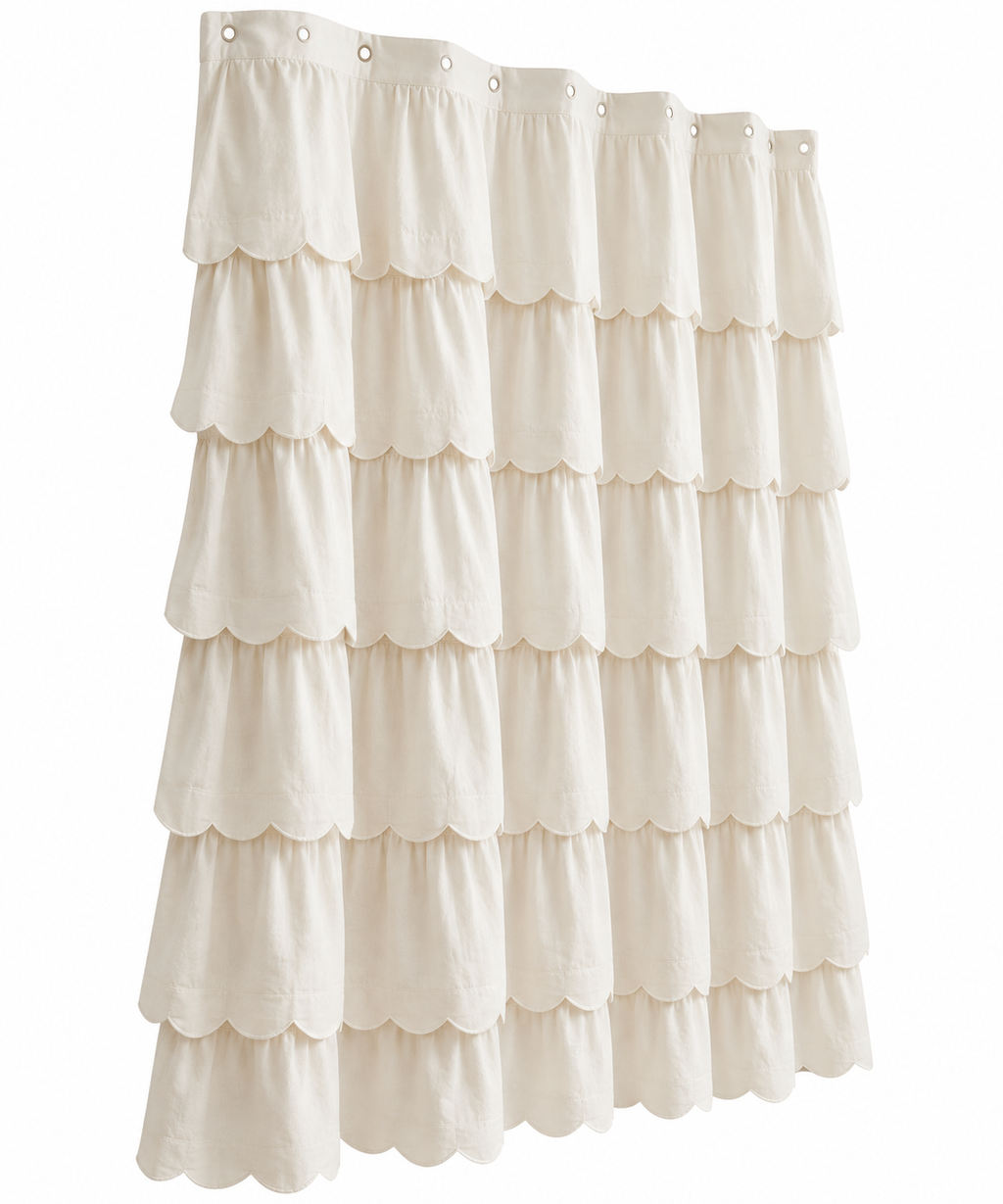 BF&M Scallop Ruffle Shower Curtain, Ivory