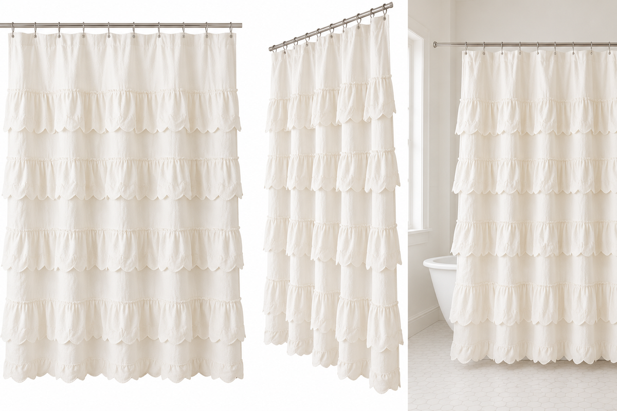BF&M Scallop Ruffle Shower Curtain, Ivory